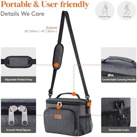 Lifewit Reusable Insulated Lunch Bag, Portable Cooler Freezable Soft Lunchbox Leakproof with Adjustable Shoulder Strap for Men Women Adult for Work Picnic or Travel, 9L 12 Can, Dark Gray