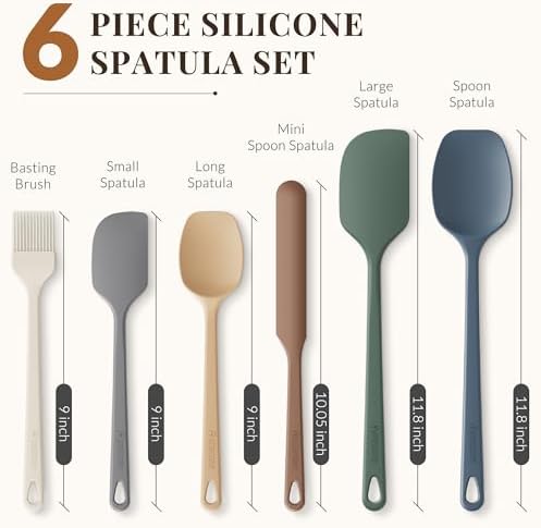 Astercook 6-Piece Silicone Spatula Set, 560°F Heat Resistant Rubber Spatulas with Stainless Steel Core, Nonstick Safe & Dishwasher Safe Baking Spatula Set for Cooking & Mixing, Morandi Earth Colors