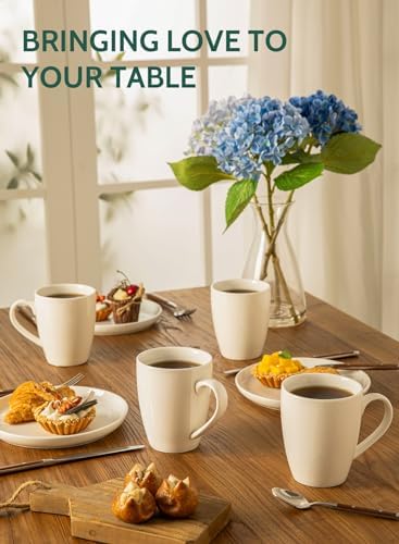 Sweese Porcelain Coffee Mugs - 16 Ounce (Top to the Rim) for Coffee, Latte, Tea, Cocoa, Set of 4, White