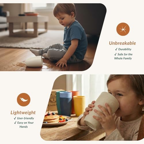 Homienly Wheat Straw Cups Unbreakable Plastic Cups Reusable Drinking Cups for Kitchen, Camping, Picnic, RV, Microwave & Dishwasher Safe Tumblers 16 oz Cups for Kids, Water, Juice, Set of 6 (Multi)