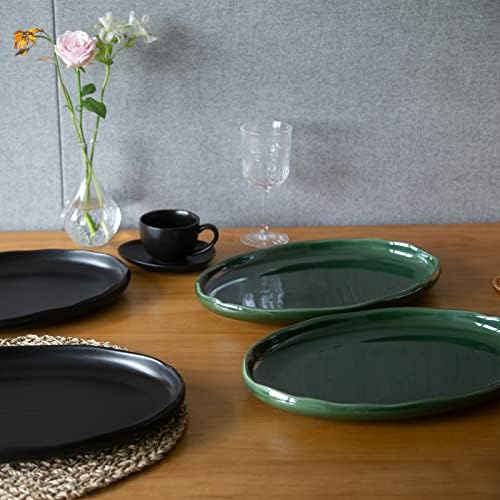 vicrays Ceramic Serving Platter Tray - Extra Large Oval 14.5 Inch Porcelain Dinner Plates Long Serving Dish Set - for Party Restaurant Food Meat Sushi Fish Turkey Platter - Green