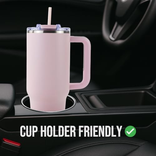 Hogg Big Swig 40oz Tumbler with Handle and Straw - Light Pink, 40 oz Tumbler, Insulated Cup with Handle, 40oz Water Bottle with Straw, Thermal Cups, Leak Proof Lid, Travel Mugs, Stainless Steel