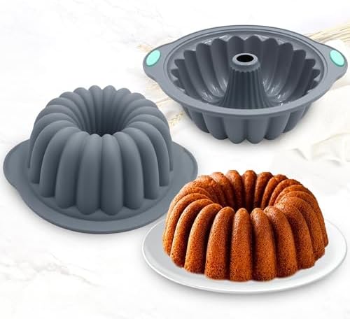 Tongjude 4 Pieces Silicone Fluted Tube Cake Pans, 7 Cups Tube Baking Pan, Jello Mold, Silicone Molds for Homemade Cake, Bread and Jello, Non-Stick, Grey