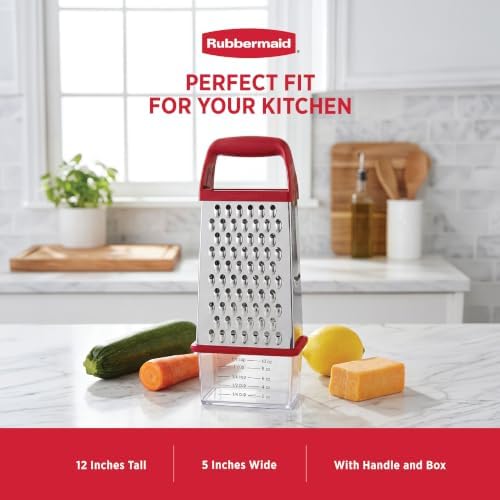 Rubbermaid EZ Grip Box Grater, Stainless Steel Cheese Grater & Container - BPA Free Multi-Surface Cheese Shredder & Food Grater for all Vegetables | Graters for Kitchen -Non-Slip Base, Dishwasher Safe