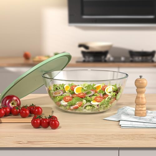 Extra Large Glass Mixing Bowls Clear Glass Salad Cooking Bowls for Kitchen Salad Bread Storage (4.7Qt)