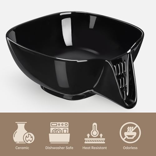 NiHome Ceramic Food Strainer with Integrated Drain Spout, Large Capacity Colander Bowl for Vegetables, Fruits, Pasta & More, Heat-Resistant, Crack-Proof, Easy to Clean, Dishwasher-Safe (Black)