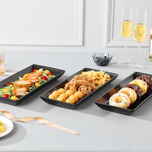 MALACASA 3 Tier Serving Trays for Party, 14 Inch Porcelain Black Trays for Serving Food, Dessert Stand with Collapsible Gold Metal Rack