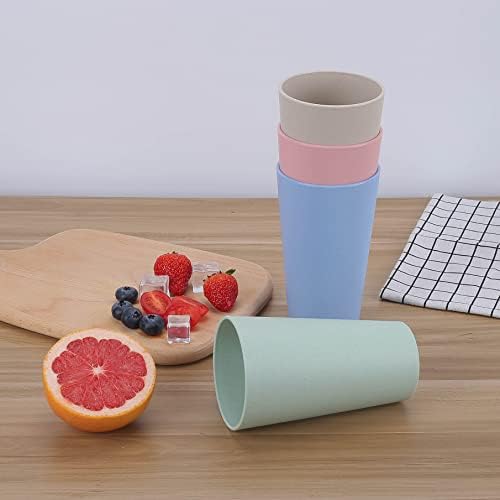 Wheat Straw Unbreakable Cup | 20 oz Reusable Water Drinking Glasses Sets of 5 | Lightweight Tumbler for Kitchen Outdoor | Dishwasher Safe, BPA Free and Eco friendly (20 oz, 5 Color_A)
