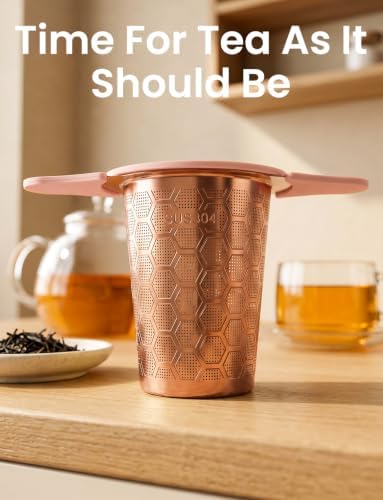 Tea Infuser for Loose Leaf Tea,Stainless Steel Tea Strainer with Silicone Handles,Extra Fine Mesh Tea Strainers for Loose Tea Filter Fine Tea Leaves Effectively,Fits TeaPots/Mugs (Rose gold)