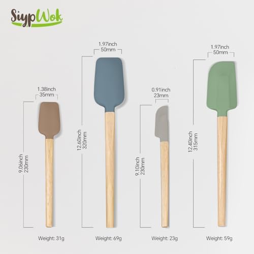 Silicone Spatula Set, Food Grade Rubber Spatula-4 Piece Nonstick Rubber Spatulas, Spoonula, Jar Scraper for Cooking, Baking, Mixing, Frosting - Heat Resistant Up to 600°F (4 Pcs Spatula Black)