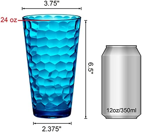 Amazing Abby - Iceberg - 24-Ounce Plastic Tumblers (Set of 8), Mixed-Color High-Balls, Reusable, Stackable, BPA-Free, Shatter-Proof, Dishwasher-Safe