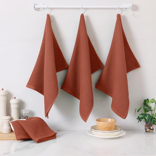 Homaxy 100% Cotton Oversized Waffle Weave Kitchen Towels 4-Pack, Rust