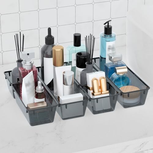 9 Pack Clear Drawer Organizer Set, Drawer Storage Trays, Storage Bins