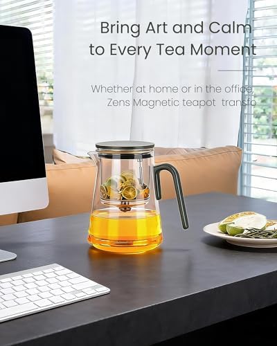 ZENS Magnetic Teapot, 34oz Magic Glass Infuser Pot for Loose Tea Steeper