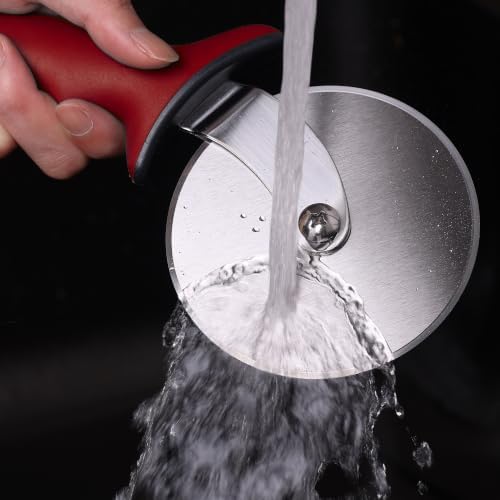 Linoroso Pizza Cutter Wheel, Durable Stainless Steel 4-Inch Pizza Wheel Cutter with Comfortable Safety Handle, Pizza Slicer Wheel for Cutting Through Pizza, Crust, Pie, Brownie, Flatbread, Red