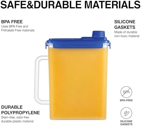 LocknLock Aqua Fridge Door Water Jug with Handle BPA Free Plastic Pitcher with Screw Top Lid Perfect for Making Teas and Juices, 1 Gallon, Blue (Pack of 6)