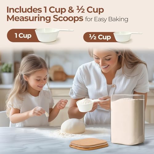 ComSaf Flour Sugar Storage Containers 4 Qt, Set of 2 Glass Flour Container