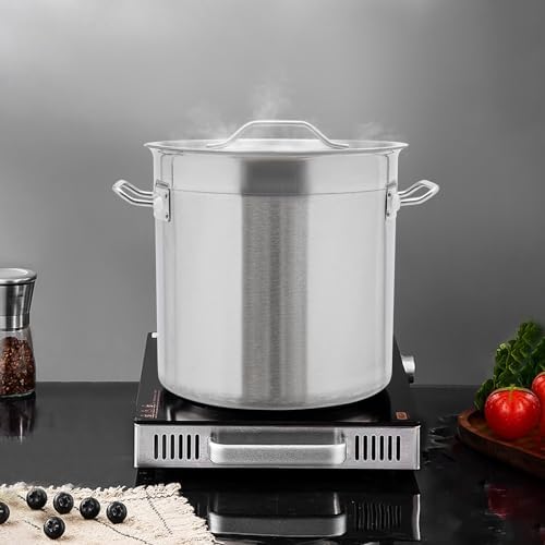 17L/17.9Qt Commercial Large Stock Pot with Lid,Nickel Free Stainless Steel Cookware Healthy Polished Stockpots, Induction Soup Pot for Cooking Home Use