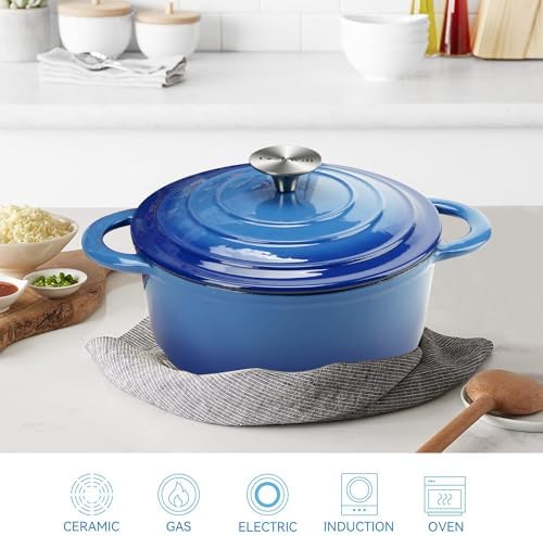 4.5 QT Enameled Cast Iron Dutch Oven with Self-Basting Lid, Heavy Duty Soup Pot for Tender Stews, Slow Cooking, Roasts & Bread Baking, Moisture-Locking, Smooth Easy-Clean Enamel Interior, Oven Safe 500°F