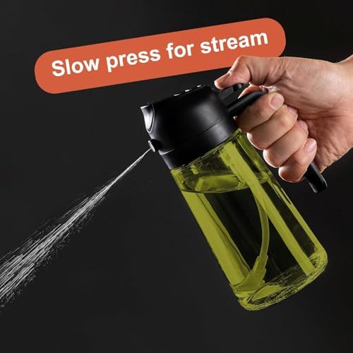 CXINYI - 16oz/470ml Olive Oil Dispenser for Kitchen with Stickers - 2 in 1 Olive Oil Sprayer for Cooking, Air Fryer, and Salad, Black (Light-Proof Kitchen Gadget)