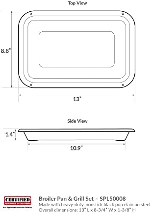 Certified Appliance Accessories Small 2-Piece Broiler Pan & Grill Set Porcelain-on-Steel 13"x8-3/4"x1-3/8" Broiler Pan for Oven, Black Whirlpool 4396923, Maytag, Kitchen-Aid replacement