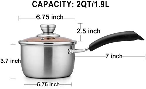 TeamFar Saucepan with Lid, 2 qt Sauce Cooking Pot Milk Pan Stainless Steel