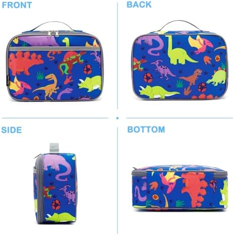 FlowFly Kids Lunch box Insulated Soft Bag Mini Cooler Back to School Thermal Meal Tote Kit for Girls, Boys, Dinosaur