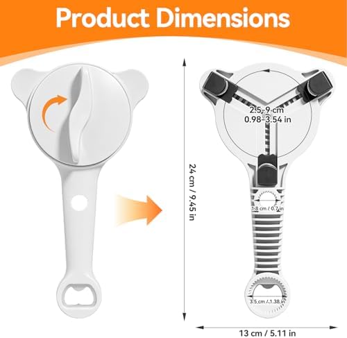4-In-1 Jar Opener for Weak Hands & Seniors, Adjustable Fits Lid 0.98-3.54In