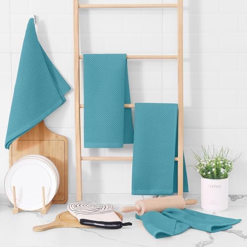 Homaxy 100% Cotton Waffle Weave Kitchen Dish Towels 8-Pack, Lake Blue