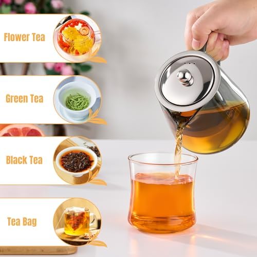 PARACITY Clear Teapot, Glass Kettle with Infuser, Tea Maker, 18.6 oz, Black
