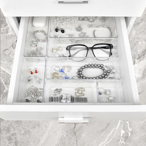 Manalete 65 Pcs Clear Plastic Drawer Organizer, Makeup & Vanity Organizer