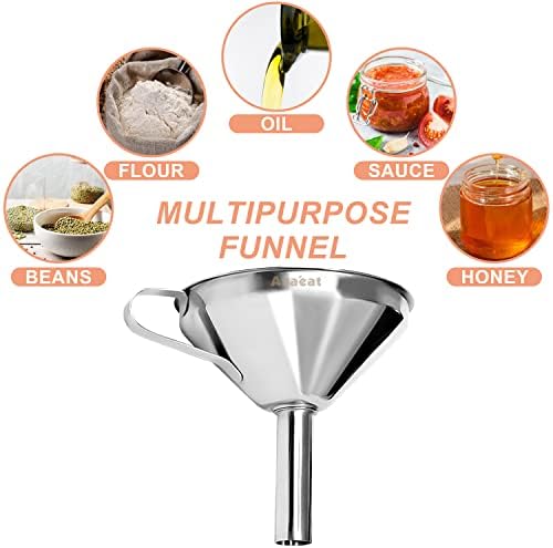 Anaeat 3 Pack Stainless Steel Kitchen Funnel Set, Multi-Use Premium Metal Food Grade Cooking Funnels with 2 Removable Strainer Filter for Transferring Liquid or Dry Ingredients & 1 Pc Cleaning Brush