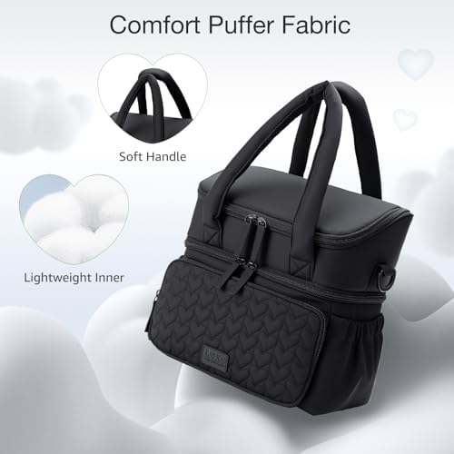 Double Deck Lunch Bag for Women, Black-L