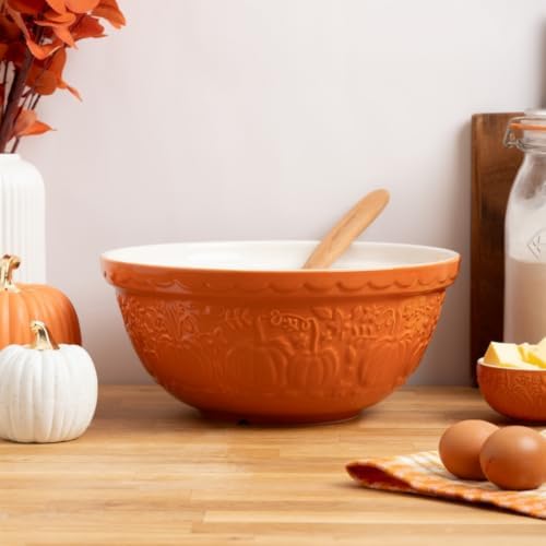 Mason Cash In the Pumpkin Patch S12 Mixing Bowl Stoneware, 4.25 Qt, Embossed Pumpkin Design (Persimmon)