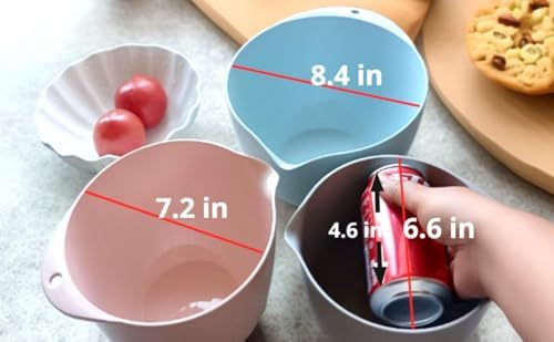 3 Small Plastic Mixing Bowls with Lids,Pour Spout,Non Slip 4.8in Deep Baking Mixing Bowl Set with TPR Bottom,Kitchen Nesting Batter Bowls for Mixing,Prep Food,3Qt,2Qt,1.5Qt,Gray
