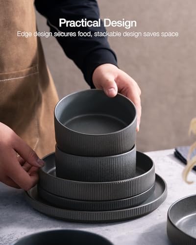 Famiware Star Stoneware Dinnerware Sets with Pasta Bowls, 24pc Dishes for 6