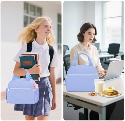 KUBYA Lunch Box for Women, Cute Grids Corduroy Insulated Lunch Bag Women Reusable Work Simple Adults Large Lunch Boxes Tote Bag Men Cooler Bag