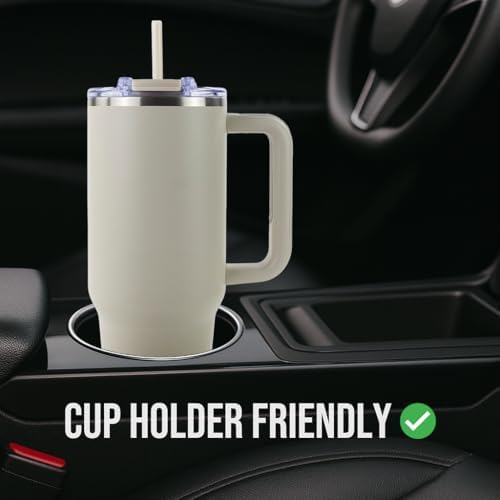 Hogg Big Swig 40oz Tumbler with Handle and Straw - Beige, 40 oz Tumbler, Insulated Cup with Handle, 40oz Water Bottle with Straw, Thermal Cups, Leak Proof Lid, Travel Mugs, Stainless Steel
