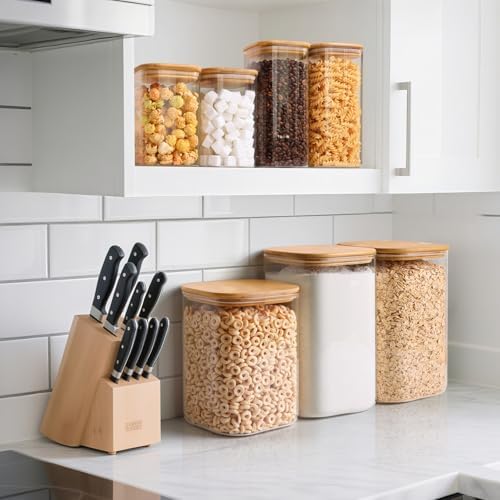 ComSaf Glass Storage Jars with Bamboo Lids 4.6 Qt Large Pantry Square