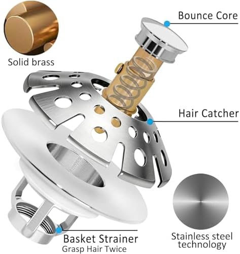 AzWzz Bathroom Sink Drain Strainer, 3 in 1 Pop Up Bathroom Sink Stopper