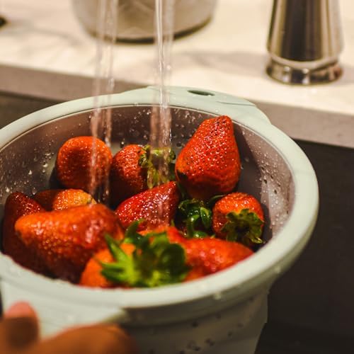 Dexas 8" Collapsible Silicone Strainer in Sage, Kitchen Strainer with Handles, 7.2 Cup Capacity | BPA-Free, Heat-Resistant, Space-Saving Kitchen Tool
