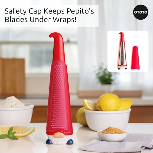 OTOTO Grater - Stainless Steel, BPA Free, Dishwasher Safe, Fun Kitchen Gadget, Vegetable Shredder, Cute Kitchen Gifts & Accessories (Pepito Gnome Grater, Red)