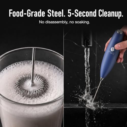 Bean Envy Milk Frother Handheld - Coffee Mixer Wand with Stand - Blue