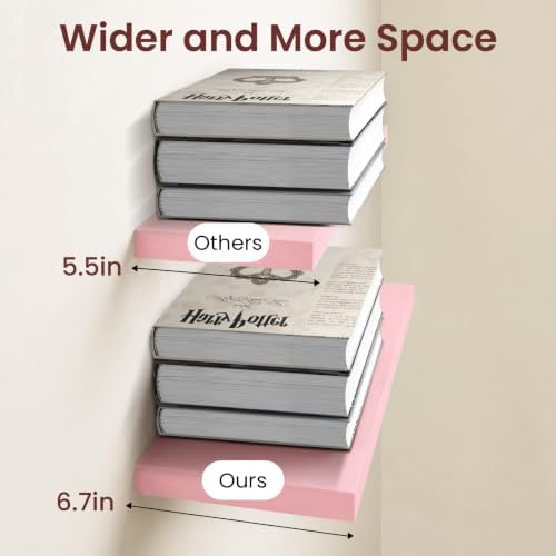 BAYKA Pink Floating Shelves 22.5in, Set of 3, Wall Mounted for Wall Decor