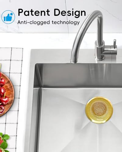Kitchen Sink Drain Strainer,Patented Reversible Chain Mesh Basket, Gold