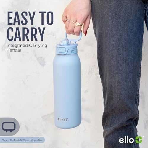 Ello Pop & Fill Insulated Stainless Steel Water Bottle with Quick Fill Lid, Leakproof Locking, Sip or Chug Spout, BPA-Free, Double Wall Vacuum Insulated for Sports, Travel & School- 22oz / 32oz / 40oz