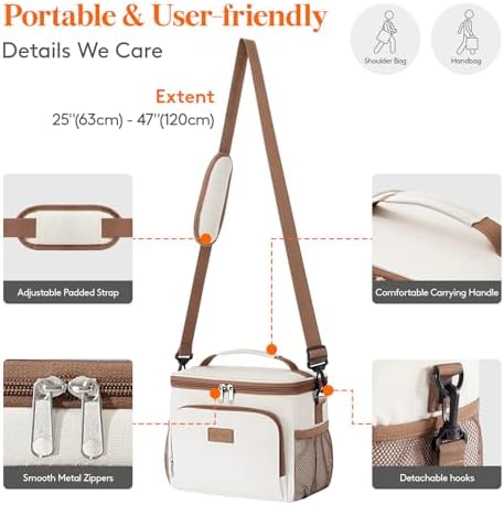 Lifewit Reusable Insulated Lunch Bag, Portable Cooler Freezable Soft Lunchbox Leakproof with Adjustable Shoulder Strap for Men Women Adult for Work Picnic or Travel, 9L 12 Can, Cream
