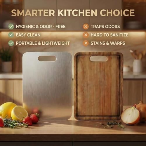Stainless Steel Cutting Boards for Kitchen, 3 PCS Non Toxic Metal Chopping Board Set, Dishwasher Safe & Warp Proof (15.3"x11", 13.4"x9", 11.8"x7.9" Inch)