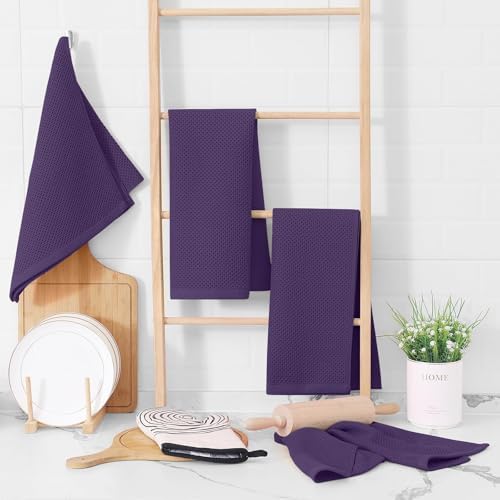 Homaxy 100% Cotton Waffle Weave Kitchen Dish Towels 18-Pack, Eggplant