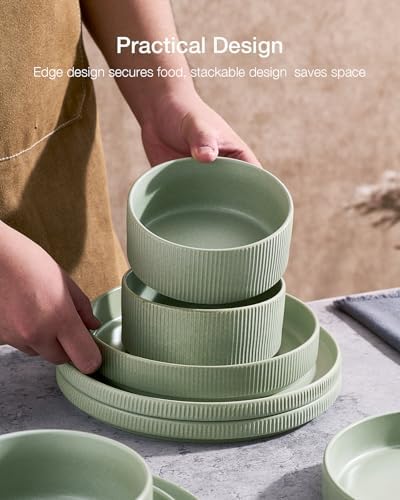 Famiware Star Stoneware Dinnerware Sets with Pasta Bowls, 24pc Dishes for 6